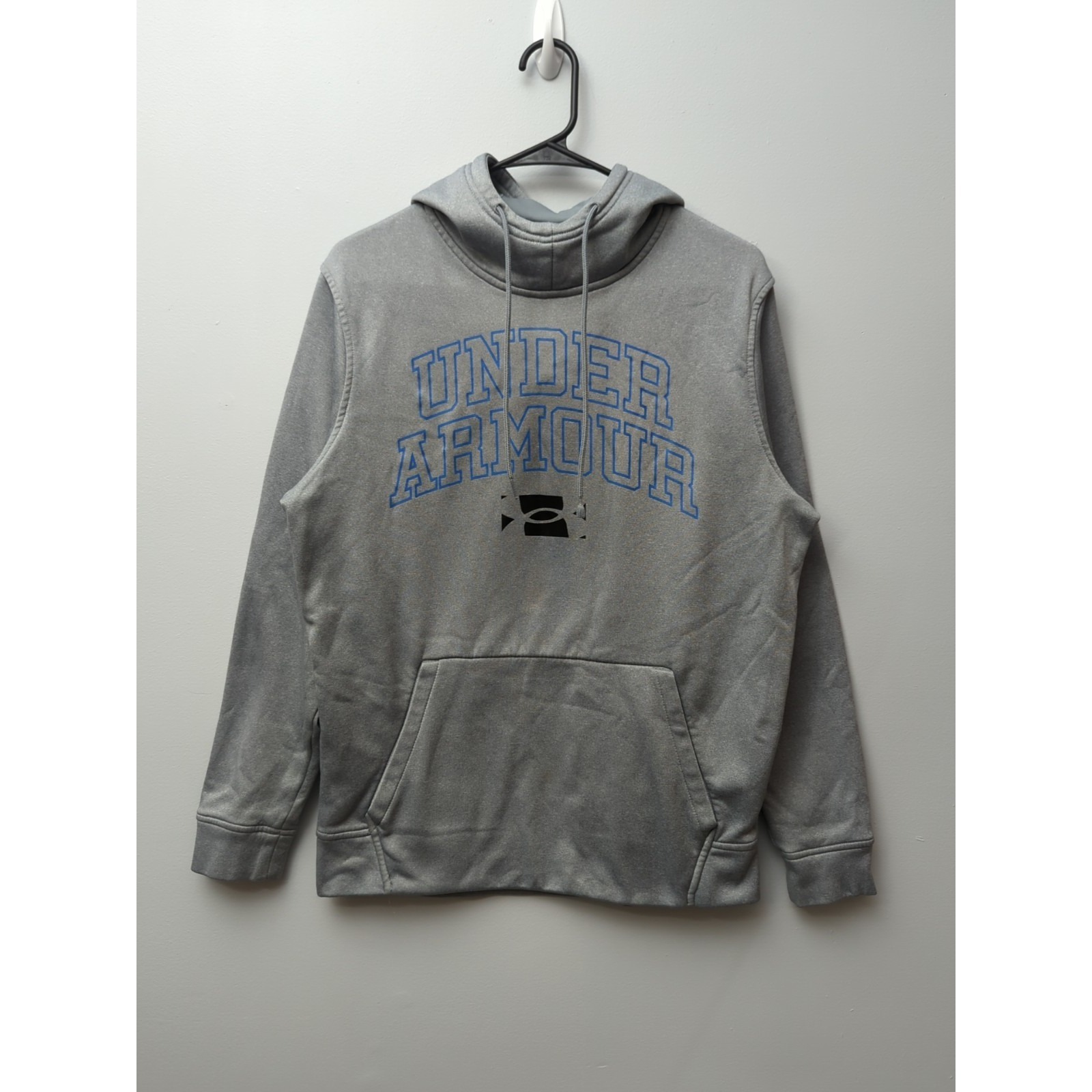 Z1 Under Armour Men's Size S Fleece Script Hoodie Grey Sweatshirt Pocket